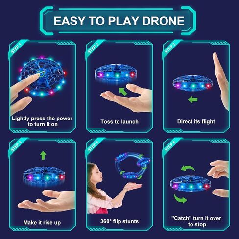 Hand Operated Flying Toy Drone for Kids, 360° Hands Free Motion Sensors Mini Drone with Cool LED Lights, Easy Indoor Small UFO Toy Flying Ball Drone for 6 7 8 9 10+ Year Old Boys and Girls (Blue) in Kuwait