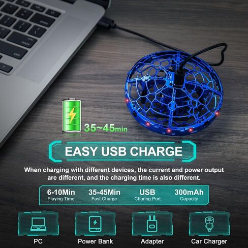 Hand Operated Flying Toy Drone for Kids, 360° Hands Free Motion Sensors Mini Drone with Cool LED Lights, Easy Indoor Small UFO Toy Flying Ball Drone for 6 7 8 9 10+ Year Old Boys and Girls (Blue) in Kuwait