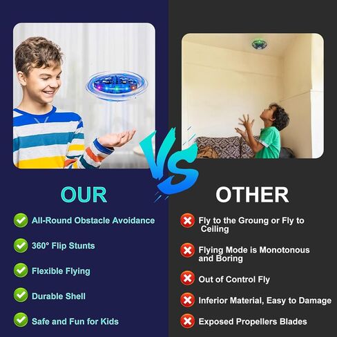Hand Operated Flying Toy Drone for Kids, 360° Hands Free Motion Sensors Mini Drone with Cool LED Lights, Easy Indoor Small UFO Toy Flying Ball Drone for 6 7 8 9 10+ Year Old Boys and Girls (Blue) in Kuwait