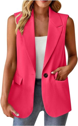 Blazer Vest for Women Lightweight Casual Work Office Blazers with Pockets Sleeveless Button Down Suit Jackets Trendy in Kuwait