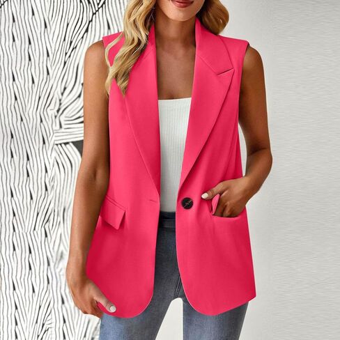 Blazer Vest for Women Lightweight Casual Work Office Blazers with Pockets Sleeveless Button Down Suit Jackets Trendy in Kuwait