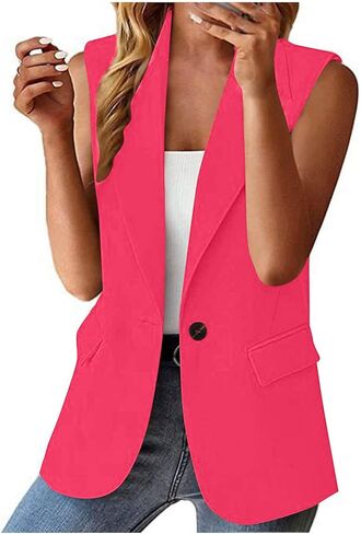 Blazer Vest for Women Lightweight Casual Work Office Blazers with Pockets Sleeveless Button Down Suit Jackets Trendy in Kuwait