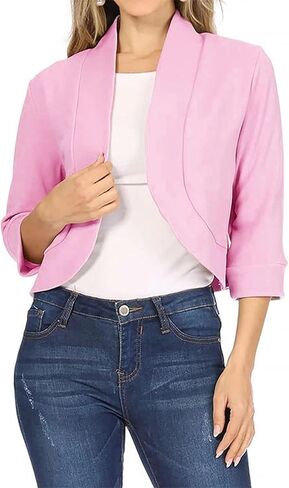 Cropped Blazers for Women 3/4 Sleeve Open Front Cardigan Business Casual Work Blazers Trendy Lightweight Suit Jacket in Kuwait