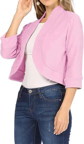 Cropped Blazers for Women 3/4 Sleeve Open Front Cardigan Business Casual Work Blazers Trendy Lightweight Suit Jacket in Kuwait