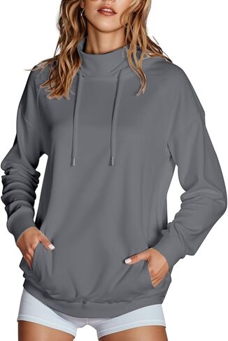 Sweatshirts for Wemen Long Sleeve Turtleneck Hoodies Trendy Casual Oversized Pullover Tops Loose Comfy Fall Clothes in Kuwait