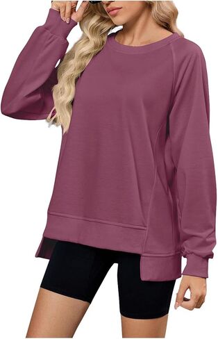 Hoodies for Women Long Sleeve Crewneck Casual Shirts Trendy Oversized Pullover Top Loose Comfy Hooded Sweatshirts in Saudi Arabia