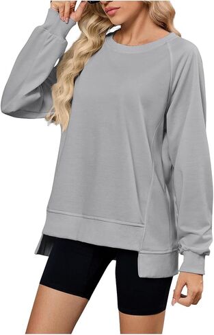 Hoodies for Women Long Sleeve Crewneck Casual Shirts Trendy Oversized Pullover Top Loose Comfy Hooded Sweatshirts in Saudi Arabia