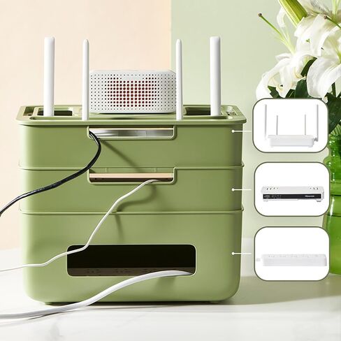 WIFI جهاز تخزين WIFI مربع إدارة الكابلات منظم سطح المكتب متعدد الاستخدامات نافذة واضحة النمط الحديث البلاستيك 31.5x26x22cm (أخضر داكن) in Saudi Arabia