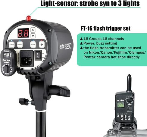 Godox 750W Studio Strobe Flash Light Kit, 3-Light Godox Strobe Lighting Kit for Photography, 3x250W 5600K Monolights with Boom Arm, Flash Trigger, Softbox, Light Stands, Reflector Umbrella in Saudi Arabia