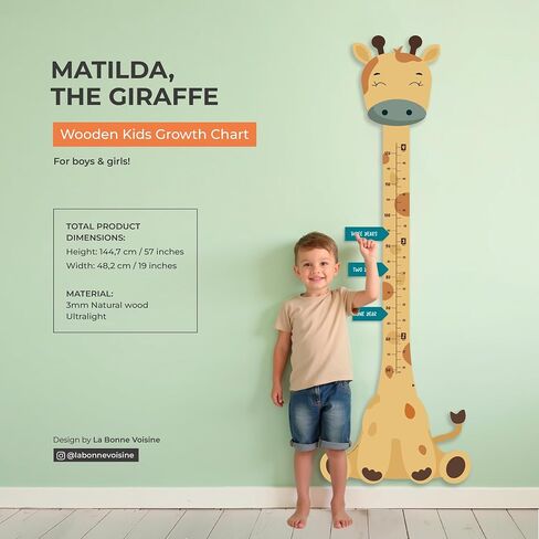 Matilda The Giraffe - Wooden Growth Chart for Kids | Wall Height Chart for Children | Cute Wall Ruler for Kids | Track Height Measurement Up to 4ft | Easy to Install, No Tools Needed in Saudi Arabia
