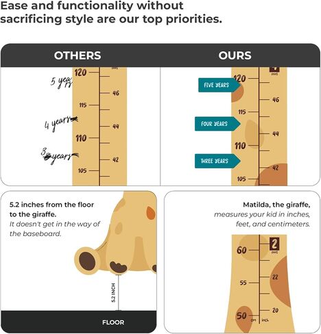 Matilda The Giraffe - Wooden Growth Chart for Kids | Wall Height Chart for Children | Cute Wall Ruler for Kids | Track Height Measurement Up to 4ft | Easy to Install, No Tools Needed in Saudi Arabia