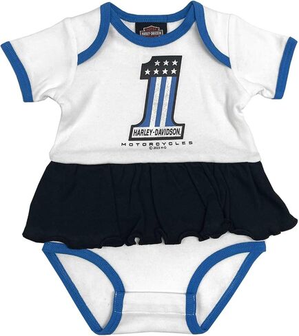 Harley-Davidson Baby Girls' #1 Newborn Knit Dress Creeper - White/Black in Saudi Arabia
