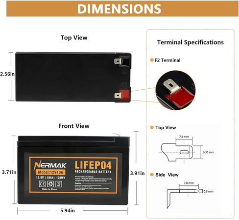 Nermak 2 Pack 12V 10Ah Lithium Ion LiFePO4 بطارية ذات دورة عميقة، 2000+ دورات بطارية قابلة للشحن للطاقة الشمسية/طاقة الرياح، الدراجات البخارية، الإضاءة، عجلات الطاقة، مكتشف الأسماك المدمج في 10A BMS in Kuwait
