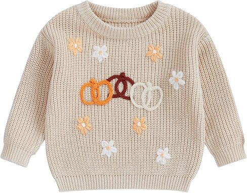 Toddler Baby Boy Girl Halloween Sweater Pumpkin/Ghost Embroidered Crewneck Long Sleeve Pullover Knit Tops in Saudi Arabia