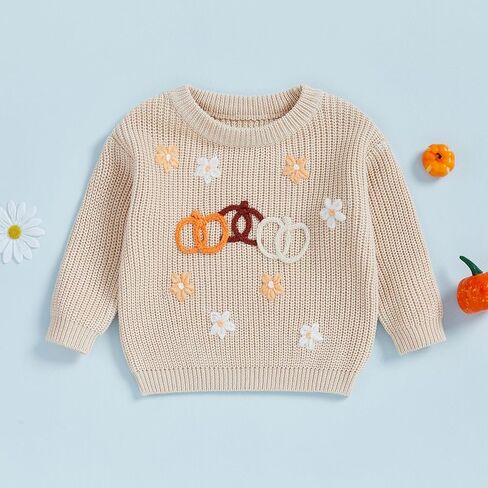 Toddler Baby Boy Girl Halloween Sweater Pumpkin/Ghost Embroidered Crewneck Long Sleeve Pullover Knit Tops in Saudi Arabia