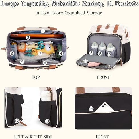 Diaper Bag Backpack Mommy Bag Large Capacity Diaper Backpack Travel Essential Baby Diaper Bag for Mom and Dad, Black (Black & Creamy-White) in Saudi Arabia