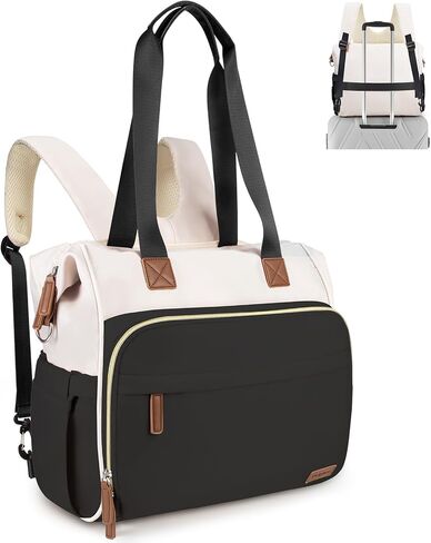 Diaper Bag Backpack Mommy Bag Large Capacity Diaper Backpack Travel Essential Baby Diaper Bag for Mom and Dad, Black (Black & Creamy-White) in Saudi Arabia