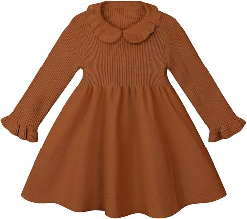 Toddler Baby Girls' Long Sleeve Dresses Ruffle Ribbed Knit Sweater Dress Fall Winter Clothes Outfits 6M-5T in Saudi Arabia