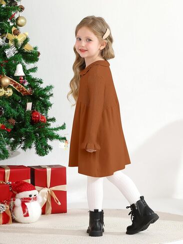 Toddler Baby Girls' Long Sleeve Dresses Ruffle Ribbed Knit Sweater Dress Fall Winter Clothes Outfits 6M-5T in Saudi Arabia
