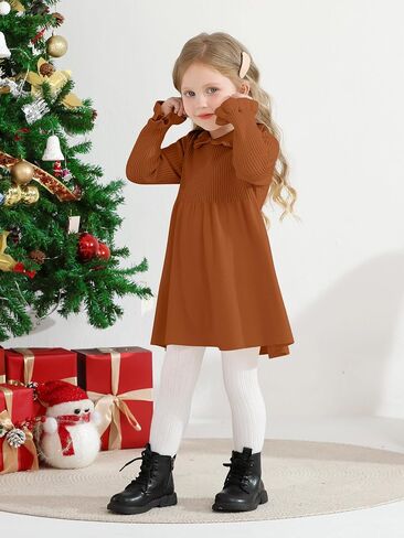 Toddler Baby Girls' Long Sleeve Dresses Ruffle Ribbed Knit Sweater Dress Fall Winter Clothes Outfits 6M-5T in Saudi Arabia