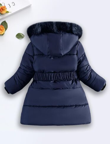 Happy Cherry Kid Girls Fleece Lining Coat with Belt Cute Pearl Dress Coat Winter Warm Fur Collar Snow Puffer Jacket 3-9Y in Saudi Arabia