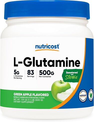 Nutricost L-Glutamine Powder Sweetened with Stevia (500 Grams, Peach Mango) | L-Glutamine Supplement for Gut Support, 5 Grams of L-Glutamine Per Serving - Gluten Free, Non-GMO in Kuwait