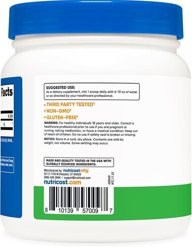 Nutricost L-Glutamine Powder Sweetened with Stevia (500 Grams, Peach Mango) | L-Glutamine Supplement for Gut Support, 5 Grams of L-Glutamine Per Serving - Gluten Free, Non-GMO in Kuwait