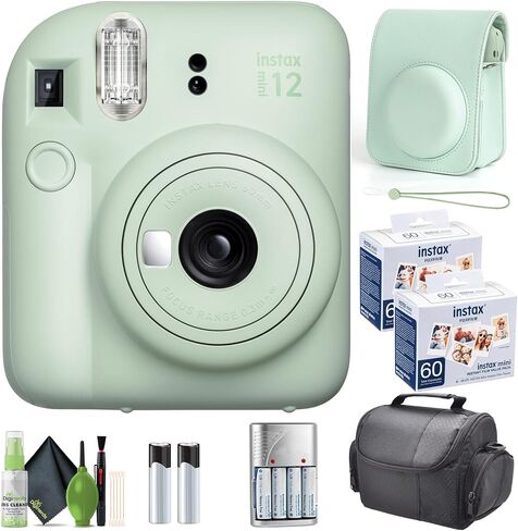 Fujifilm Instax Mini 12 Camera Mint Green with Fuji Value Pack Film - 60 ورقة صور مع حالة الكاميرا والملحقات هدية مثالية للأطفال ، فتاة في سن المراهقة والكبار in Saudi Arabia