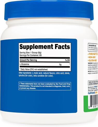 Nutricost L-Glutamine Powder Sweetened with Stevia (500 Grams, Peach Mango) | L-Glutamine Supplement for Gut Support, 5 Grams of L-Glutamine Per Serving - Gluten Free, Non-GMO in Kuwait