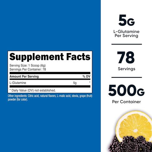 Nutricost L-Glutamine Powder Sweetened with Stevia (500 Grams, Peach Mango) | L-Glutamine Supplement for Gut Support, 5 Grams of L-Glutamine Per Serving - Gluten Free, Non-GMO in Kuwait