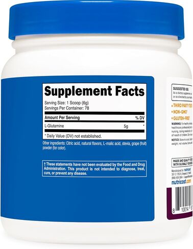 Nutricost L-Glutamine Powder Sweetened with Stevia (500 Grams, Peach Mango) | L-Glutamine Supplement for Gut Support, 5 Grams of L-Glutamine Per Serving - Gluten Free, Non-GMO in Kuwait