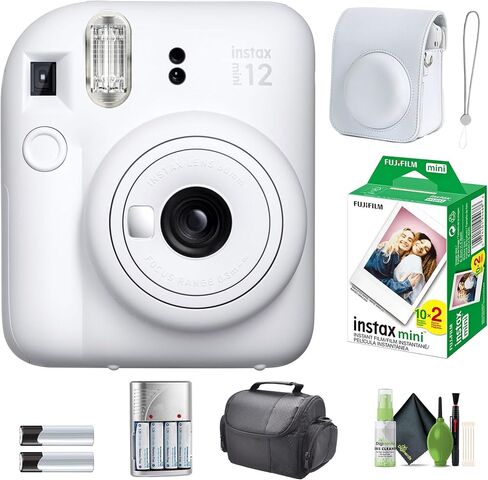 Fujifilm Instax Mini 12 Film Camera Clay White Backle مع فيلم فوري 20 ورقة صور مع حالة الكاميرا والملحقات هدية مثالية للأطفال ، فتاة في سن المراهقة والكبار in Saudi Arabia