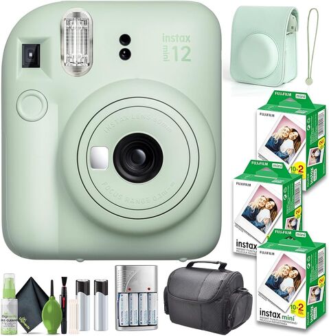Fujifilm Instax Mini 12 Film Camera Mint Green Bundle مع فيلم فوري- 60 ورقة صور مع علبة الكاميرا والملحقات هدية مثالية للأطفال ، فتاة في سن المراهقة والكبار in Saudi Arabia