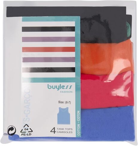 قميص داخلي بدون علامات للأولاد برقبة واسعة من Buyless Fashion، قميص داخلي بدون أكمام من القطن الناعم (عبوة من 4 قطع) in Kuwait