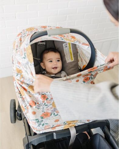 Konssy Baby Car Seat Covers, Stretchy Carseat Covers for Girls & Boys | Buttery Soft, 5-in-1 Car Seat Canopy, Nursing Cover, Carrier, Stroller, High Chair & Shopping Cart Cover (Floral) in Saudi Arabia