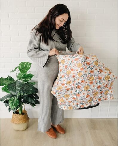 Konssy Baby Car Seat Covers, Stretchy Carseat Covers for Girls & Boys | Buttery Soft, 5-in-1 Car Seat Canopy, Nursing Cover, Carrier, Stroller, High Chair & Shopping Cart Cover (Floral) in Saudi Arabia