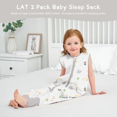 LAT 2Pack Baby Sleep Sack,Summer Toddler Cotton Sleep Sacks with Legs,for Baby Boys Girls,Baby Wearable Blanket with Zipper in Saudi Arabia