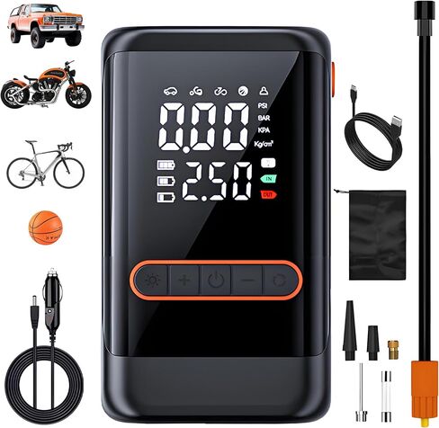 Tire Inflator Portable Air Compressor Portable Cordless Mini Air Pump with Digital Pressure Gauge 150PSI 3X Quick Inflation and Automatic Shutdown Function Automotive Tire Pump Motorcycle Bicycle Ball in Saudi Arabia