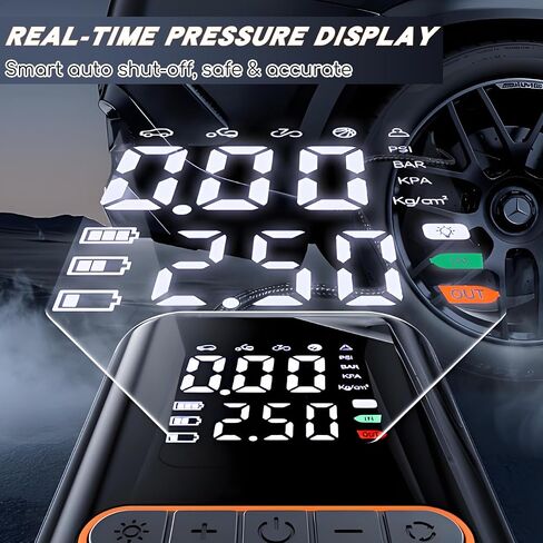 Tire Inflator Portable Air Compressor Portable Cordless Mini Air Pump with Digital Pressure Gauge 150PSI 3X Quick Inflation and Automatic Shutdown Function Automotive Tire Pump Motorcycle Bicycle Ball in Saudi Arabia