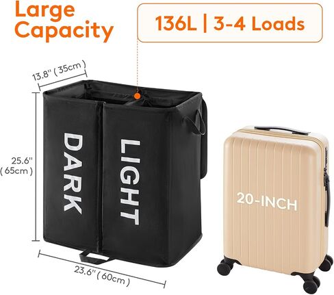 Lifewit 136l عائق مزدوج غسيل معقم مع الغطاء وأكياس الغسيل القابلة للإزالة ، عائق كبير مقسوم ، سلة غسيل مقطعين قابلة للطي مع مقابض لغرفة النوم ، الحمام ، النوم الجامعي ، غرفة الغسيل ، رمادي in Saudi Arabia
