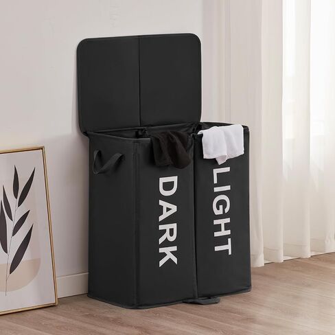 Lifewit 136l عائق مزدوج غسيل معقم مع الغطاء وأكياس الغسيل القابلة للإزالة ، عائق كبير مقسوم ، سلة غسيل مقطعين قابلة للطي مع مقابض لغرفة النوم ، الحمام ، النوم الجامعي ، غرفة الغسيل ، رمادي in Saudi Arabia