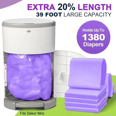 عبوات متوافقة مع أكياس ملء Dekor Classic Diaper Pail | 4 حزمة | فائقة الرائحة القوية مزيل الرائحة أكياس سميكة حفاضات سميكة | يحمل كل ما يصل إلى 2772 حفاضات | رائحة الليمون الطازجة | من السهل استبدال in Kuwait