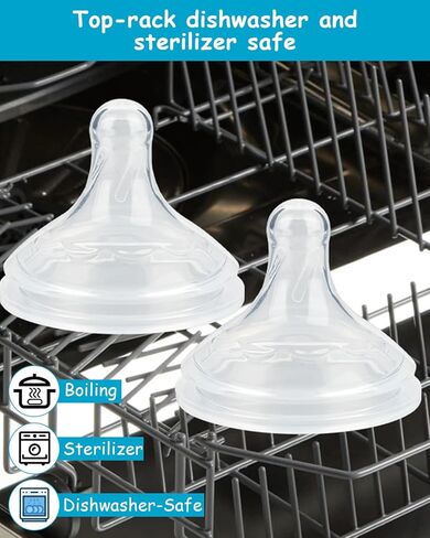 Silicone Nipple for Dr. Brown's Natural Flow Level 3 Wide-Neck Baby Bottle, 6m+, Fast Flow, 6 Count in Saudi Arabia