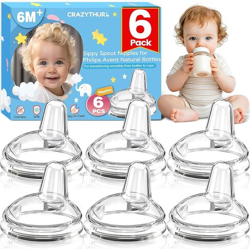 Sippy Spout Nipples(6 Pack), Compatible with Philips Avent Natural Bottles, My Grippy Spout & Natural Trainer Sippy Cup, 100% Food Grade Silicone Sippy Cup Nipples, 6m+, Leak-Proof, BPA-Free in Saudi Arabia