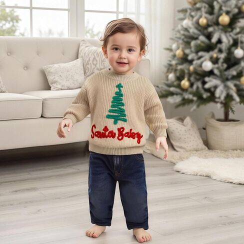 Toddler Baby Girl Boy Christmas Sweater Embroidery Letter Long Sleeve Knit Sweatshirt Top Xmas Fall Winter Clothes in Saudi Arabia