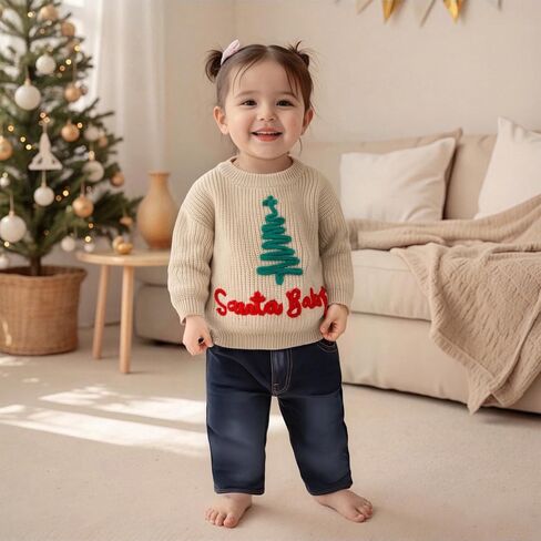 Toddler Baby Girl Boy Christmas Sweater Embroidery Letter Long Sleeve Knit Sweatshirt Top Xmas Fall Winter Clothes in Saudi Arabia