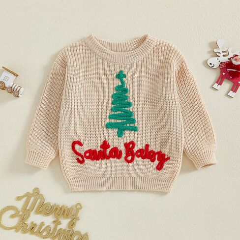 Toddler Baby Girl Boy Christmas Sweater Embroidery Letter Long Sleeve Knit Sweatshirt Top Xmas Fall Winter Clothes in Saudi Arabia