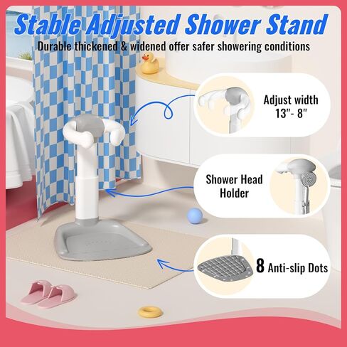 Baby Shower Standing Support,Adjustable Toddler Bath Stand with Anti-Slip Baseboard,for Changing Clothes,Bathing by Standing up Themselves,Shower holder Maker Idea Gift for 8-36 months in Saudi Arabia
