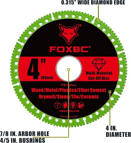 FOXBC 4 Inch Indestructible Multi-Material Cut Off Disc for Angle Grinders, 7/8" Arbor - 3 Pack in Saudi Arabia