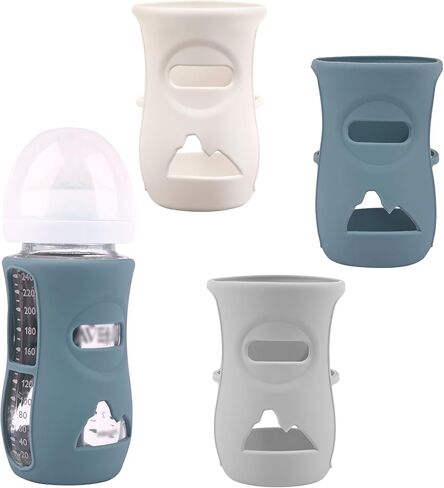 3 Pack Silicone Sleeves for Avent Natural Glass Baby Bottles, Anti Breakage Baby Bottle Holder, Compatible Philips Avent Glass Natural Baby Bottle 4 oz(Grey+Dark Blue+Apricot) in Kuwait